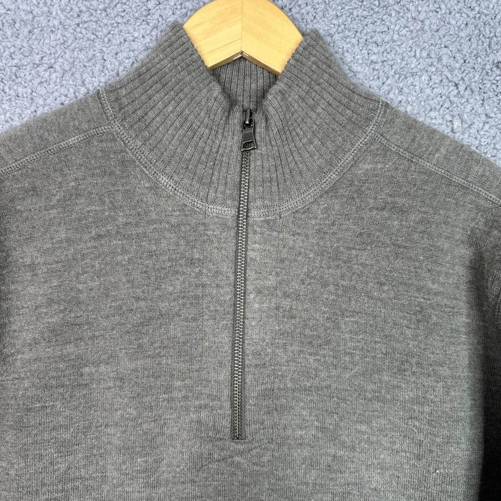 Banana Republic Mens XL Sweater 100% Wool 1/4 Zip Gray Olive Pullover Knit Warm